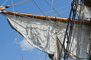 Image showing Mast with sails of an old sailing vessel