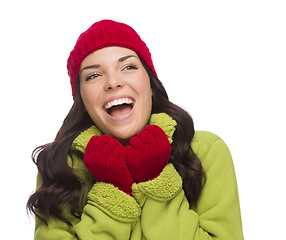 Image showing Mixed Race Woman Wearing Hat and Gloves Looking to Side