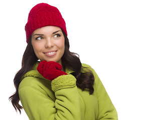 Image showing Mixed Race Woman Wearing Hat and Gloves Looking to Side
