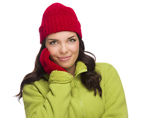 Image showing Smilng Mixed Race Woman Wearing Winter Hat and Gloves