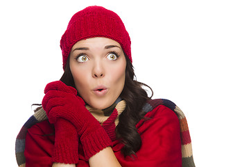 Image showing Mixed Race Woman Wearing Hat and Gloves Looking to Side