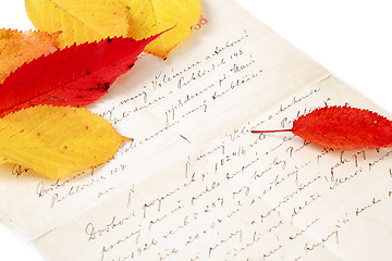Image showing handwritten letter with autumn leaves