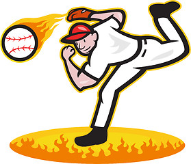 Image showing Baseball Pitcher Throwing Ball On Fire