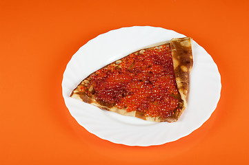 Image showing Pancake with red caviar