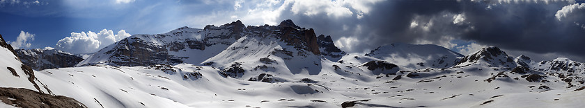 Image showing Panorama of snowy winter mountains