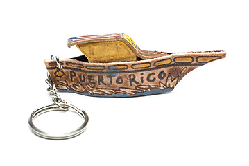 Image showing key chain souvenir leather boat with flag puerto rico