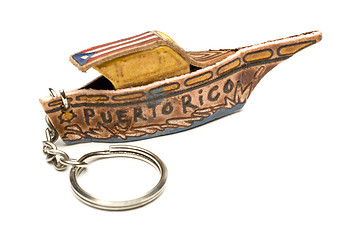 Image showing key chain souvenir leather boat with flag puerto rico