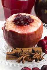 Image showing Baked apples with cranberry jam