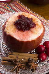 Image showing Baked apples with cranberry jam