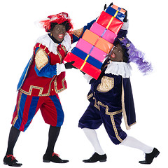 Image showing Zwarte Piet with a lot of presents