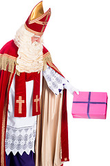 Image showing Sinterklaas is giving a present