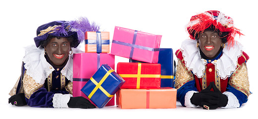 Image showing Zwarte Piet with a lot of presents