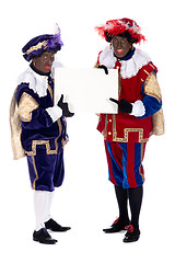 Image showing Zwarte Piet with a whiteboard, to put your own text on