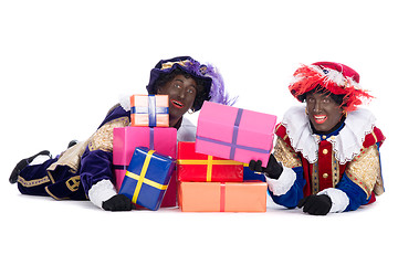 Image showing Zwarte Piet with a lot of presents