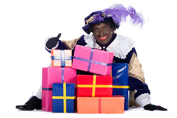 Image showing Zwarte Piet with a lot of presents