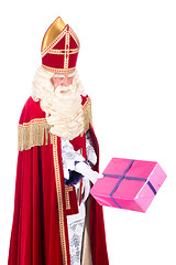 Image showing Sinterklaas is giving a present