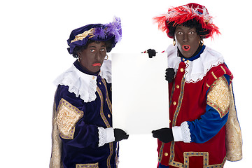 Image showing Zwarte Piet with a whiteboard, to put your own text on