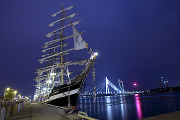 Image showing Illuminated The tall ships races ships in Riga