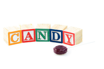 Image showing Baby blocks spelling candy