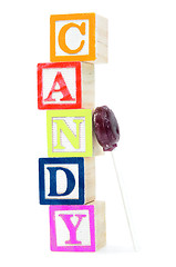 Image showing Baby blocks spelling candy