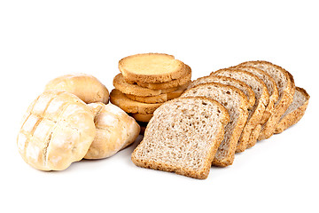 Image showing fresh buns, crackers and sliced bread