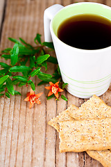 Image showing cup of tea and crackers
