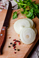 Image showing fresh sliced onion and parsley 