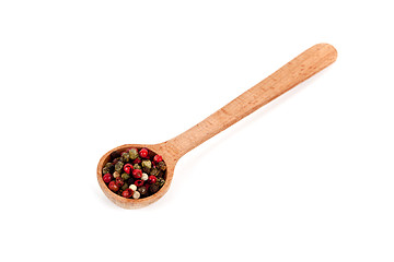 Image showing mixture of peppers in wooden spoon