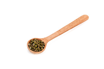 Image showing green pepper in wooden spoon