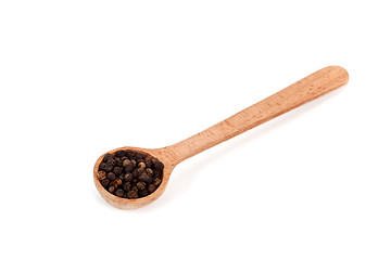 Image showing black pepper in wooden spoon 