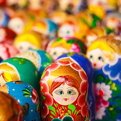 Image showing Colorful Russian nesting dolls at the market