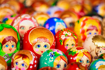 Image showing Colorful Russian nesting dolls at the market