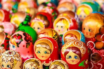 Image showing Colorful Russian nesting dolls at the market