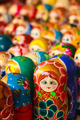 Image showing Colorful Russian nesting dolls at the market