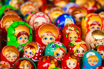 Image showing Colorful Russian nesting dolls at the market