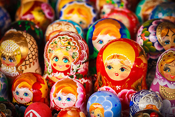 Image showing Colorful Russian nesting dolls at the market