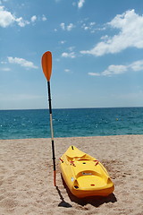 Image showing Kayaks on Beach