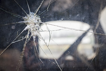 Image showing Cracked Window Glass on Antique Truck Abstract
