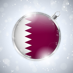 Image showing Merry Christmas Silver Ball with Flag Qatar