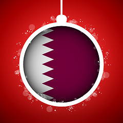 Image showing Merry Christmas Red Ball with Flag Qatar