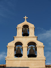 Image showing stone bell tower with a blue sky background