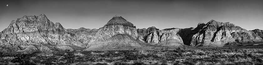 Image showing Moon over Red Rock Canyon, Nevada at sunrise