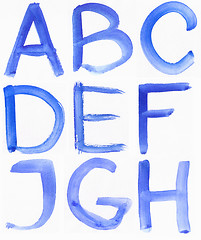 Image showing Handwritten Blue Watercolor ABC Alphabet