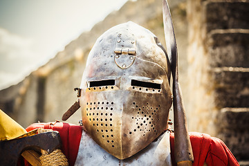 Image showing Medieval knight in helmet