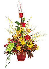 Image showing Colorful flower bouquet arrangement centerpiece in vase isolated