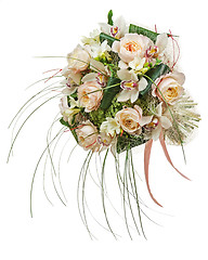 Image showing Flower arrangement of peon flowers and orchids isolated on white
