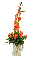 Image showing Floral bouquet of roses and gladioluses arrangement centerpiece 