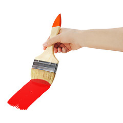 Image showing Female hand holding paint brush isolated on white background.