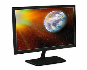 Image showing Black lcd monitor with view on Earth from space isolated on whit