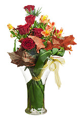 Image showing Floral bouquet of roses and lilies arrangement centerpiece isola